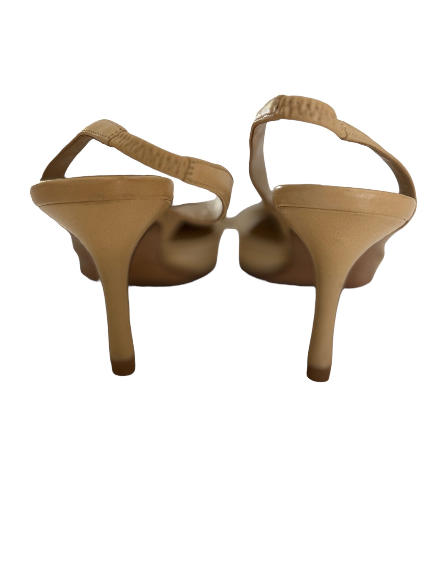 CHANEL BEIGE MESH LOGO SLINGBACK HEELS IT 34.5C