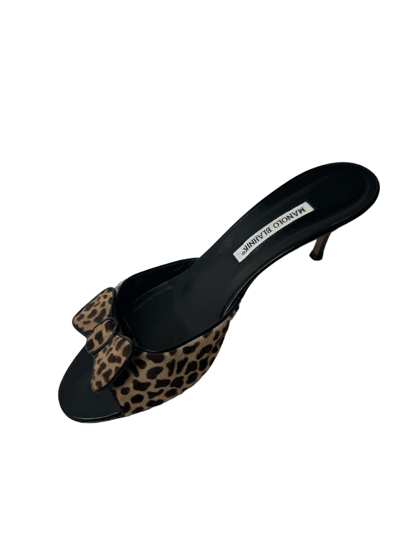 MANOLO BLAHNIK LEOPARD BOW SLIDES IT 41