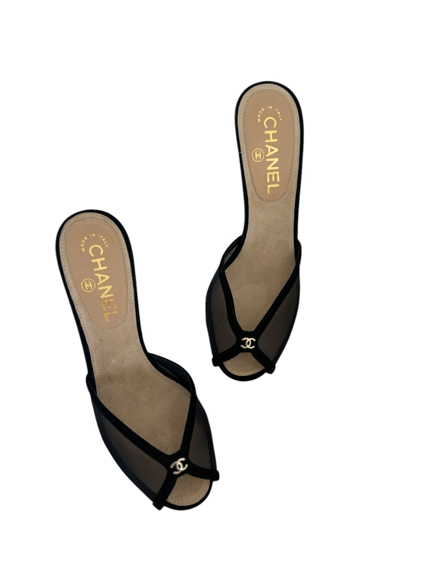 CHANEL MESH PEEP TOE HEELS IT 37.5C