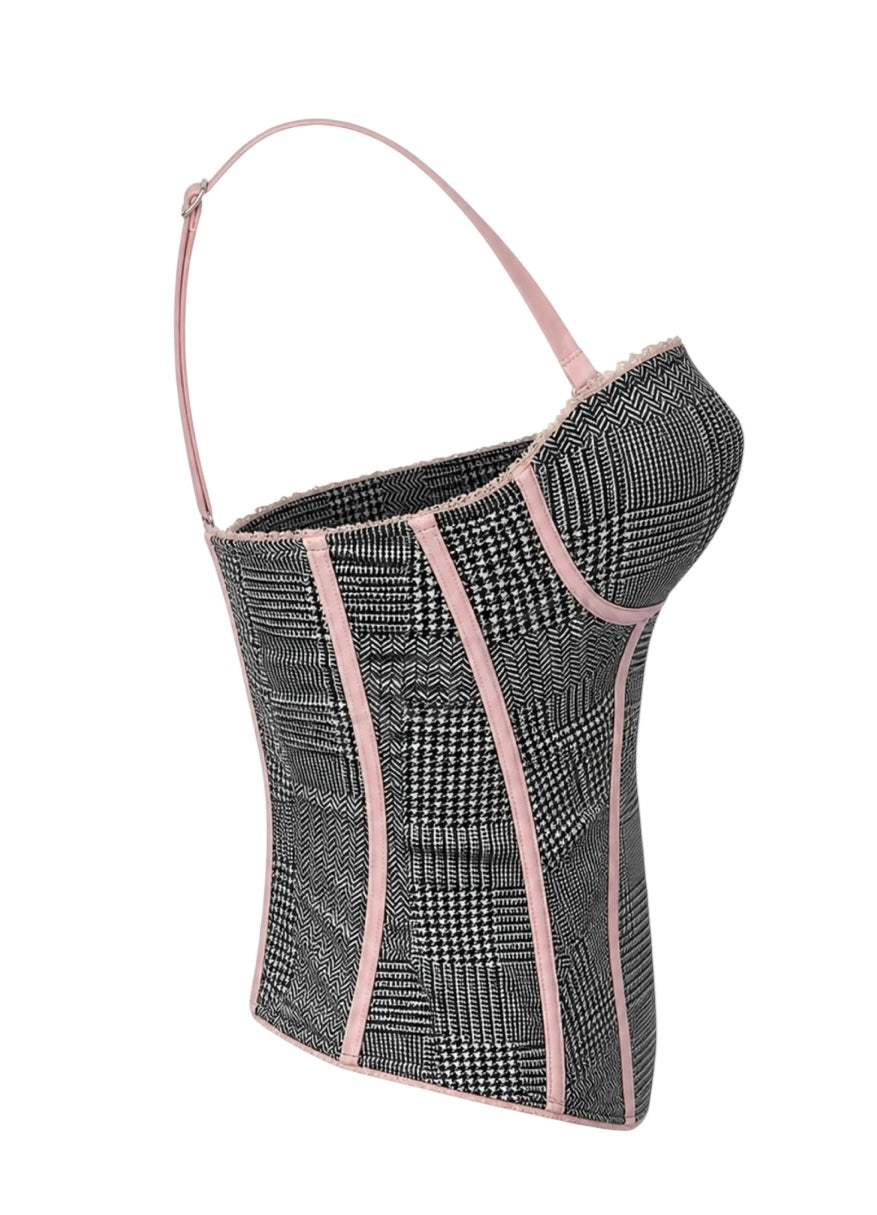 Christian Dior Glen Plaid Patchwork Silk Corset Top