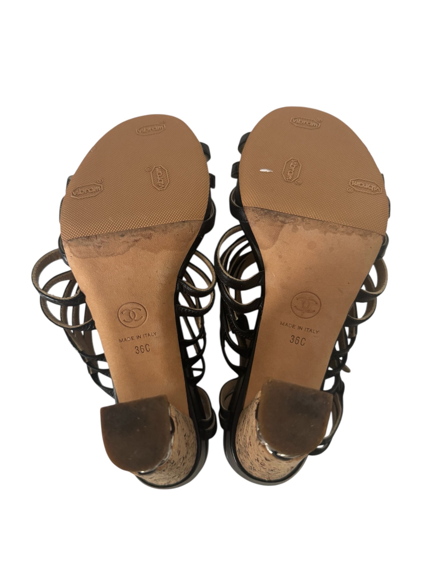 CHANEL LEATHER CORK CHAIN EMBELLISHED HEELS