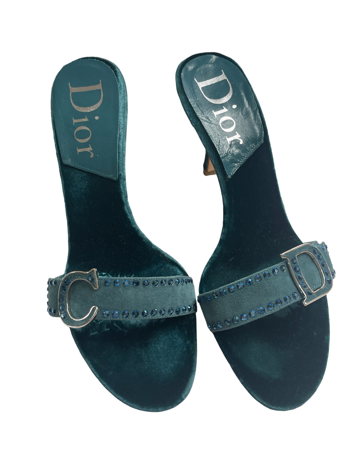 CHRISTIAN DIOR EMBELLISHED VELVET SLIDES Vintage Early 2000's