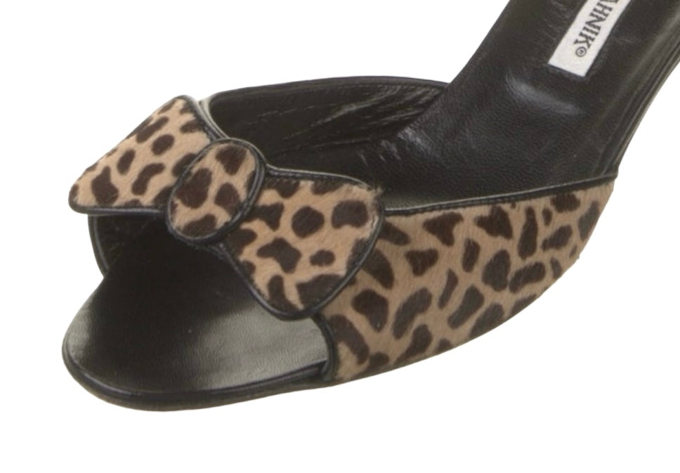 MANOLO BLAHNIK LEOPARD BOW  SLIDES IT 41