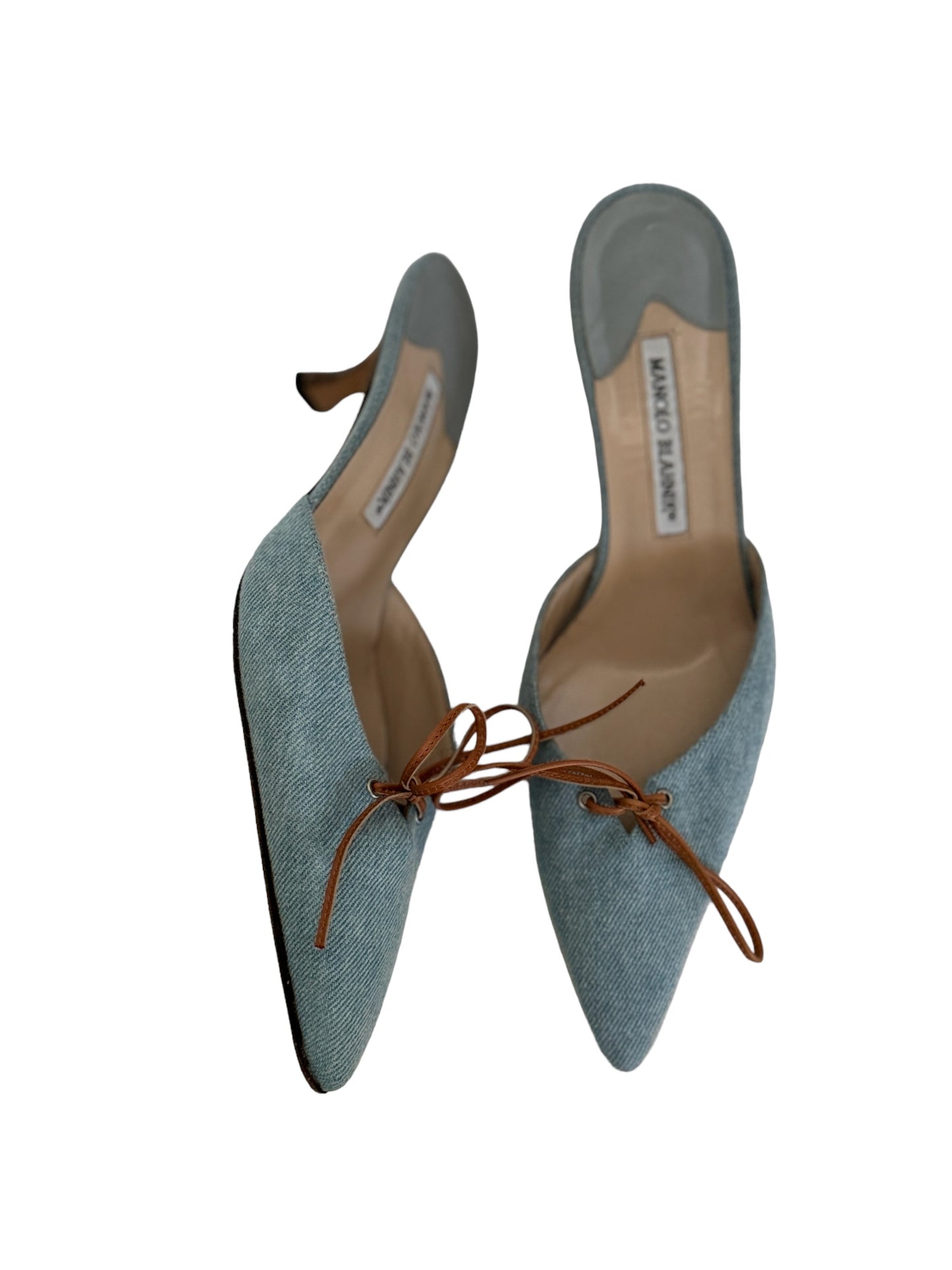 MANOLO BLAHNIK DENIM BOW MULES IT 39.5