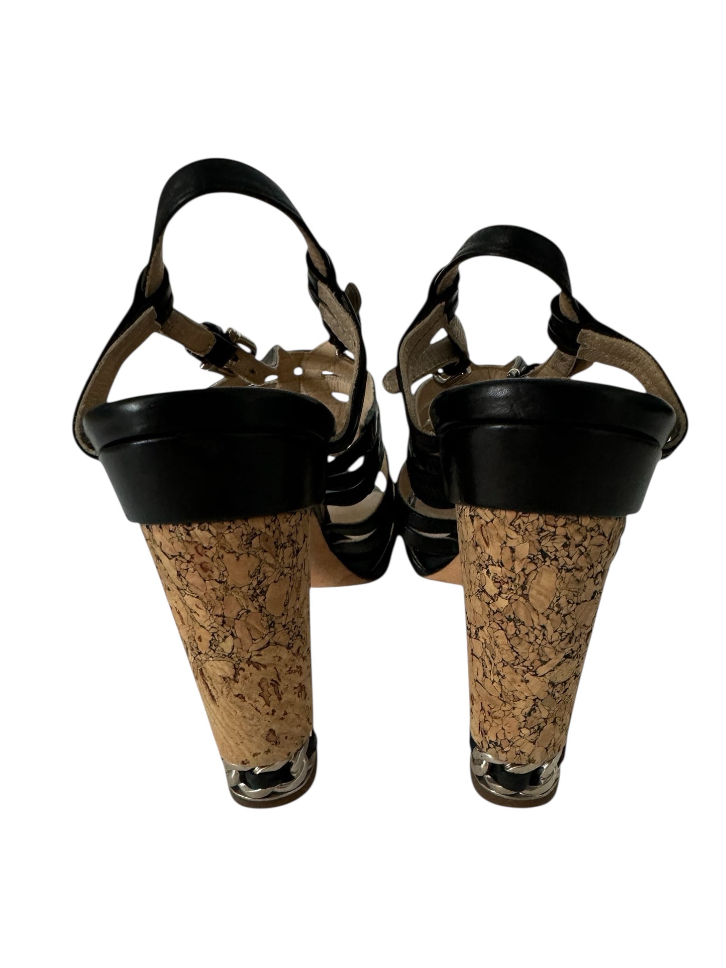 CHANEL LEATHER CORK CHAIN EMBELLISHED HEELS