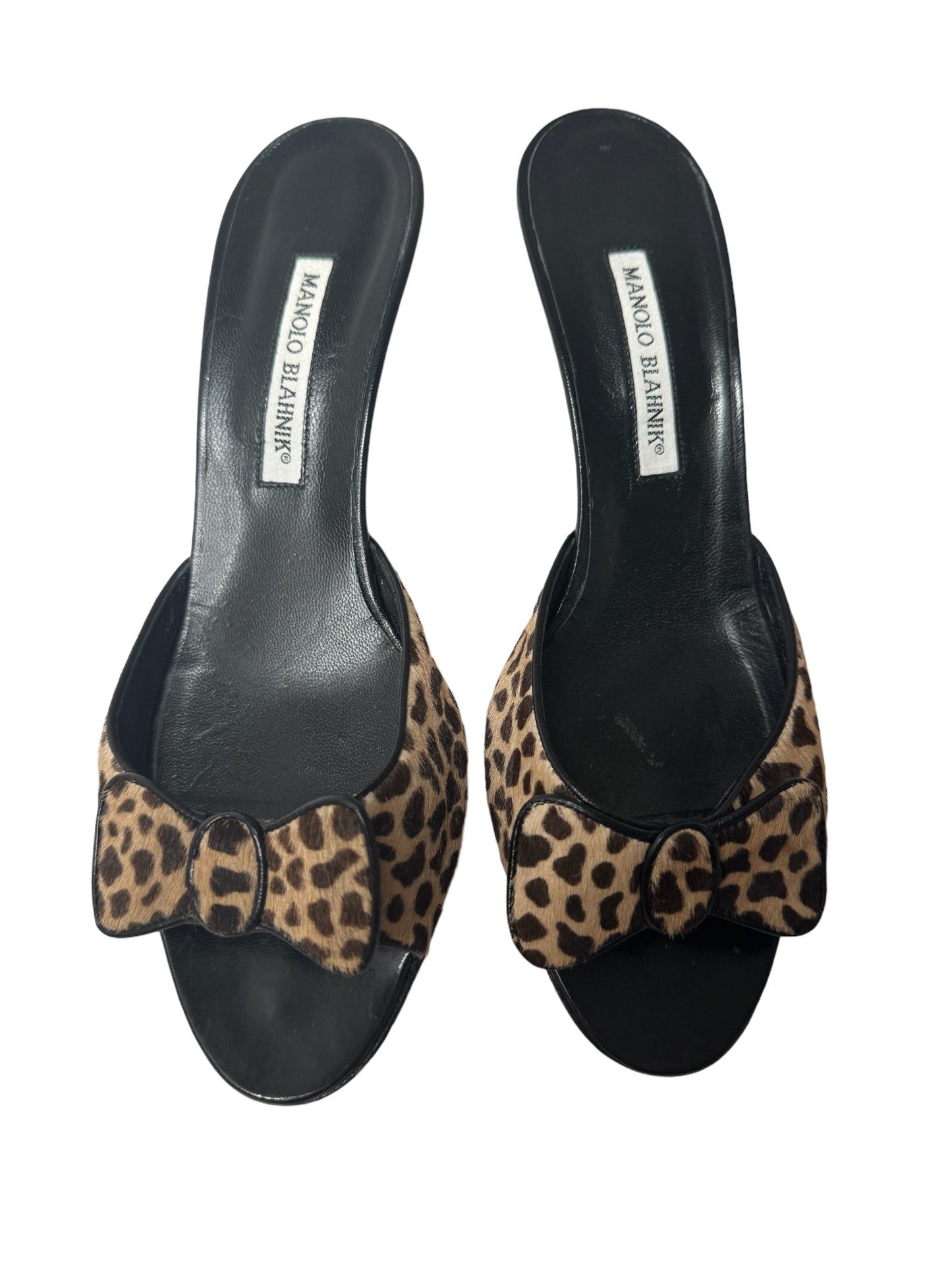 MANOLO BLAHNIK LEOPARD BOW  SLIDES IT 41