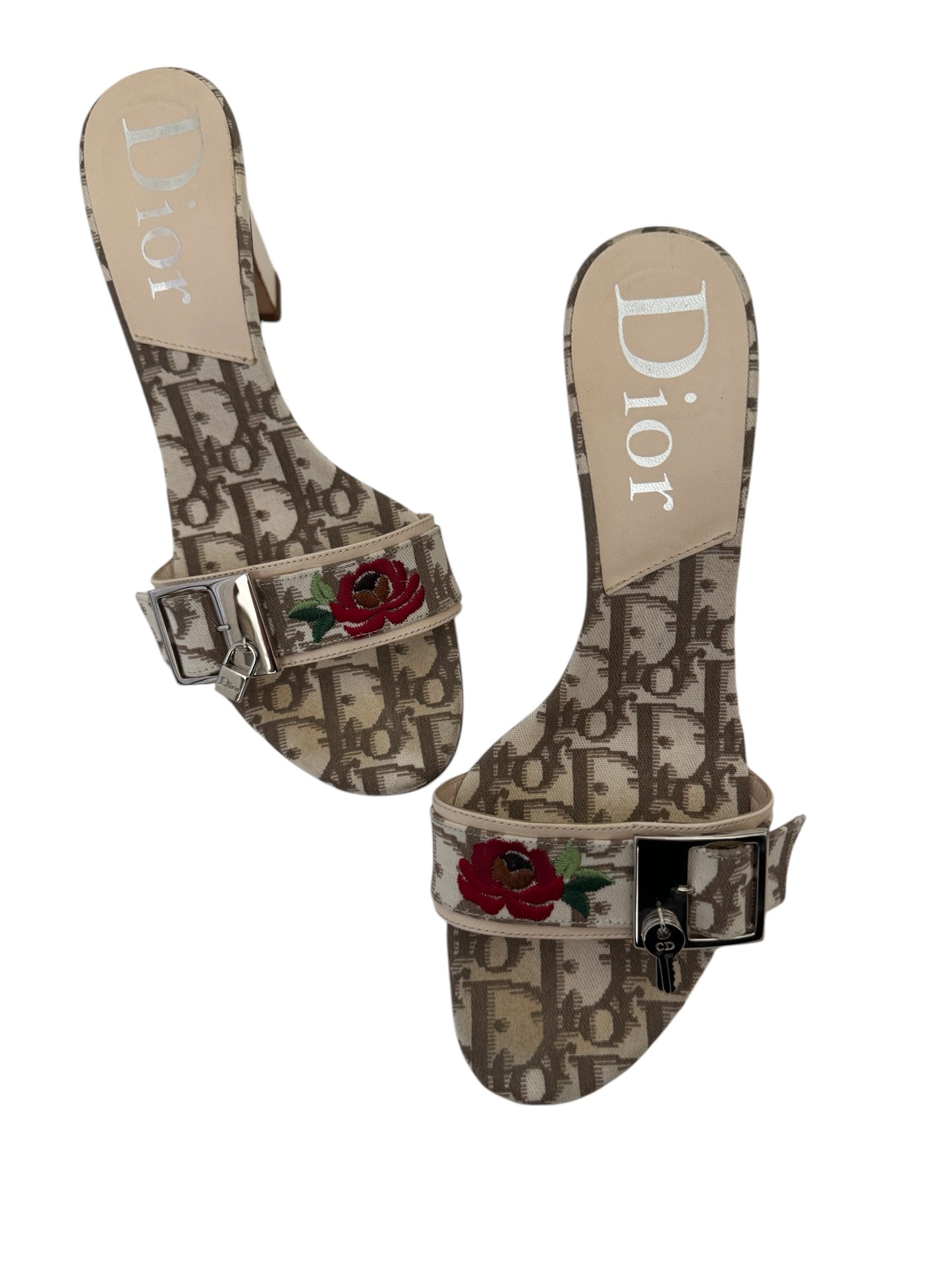 DIOR BEIGE LOGO FLORAL HEELS IT 35.5