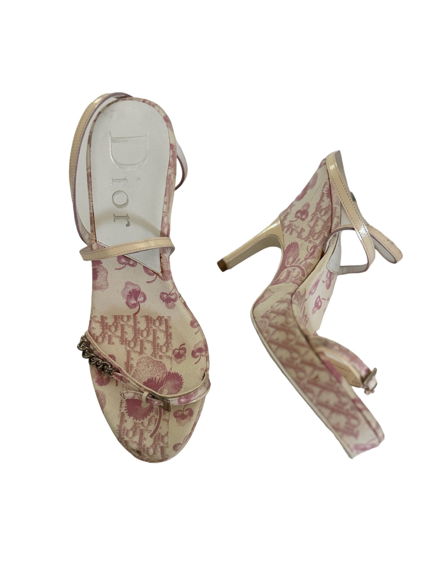 CHRISTIAN DIOR GIRLY CHERRY BLOSSOM MONOGRAM PLATFORM HEELS IT 38