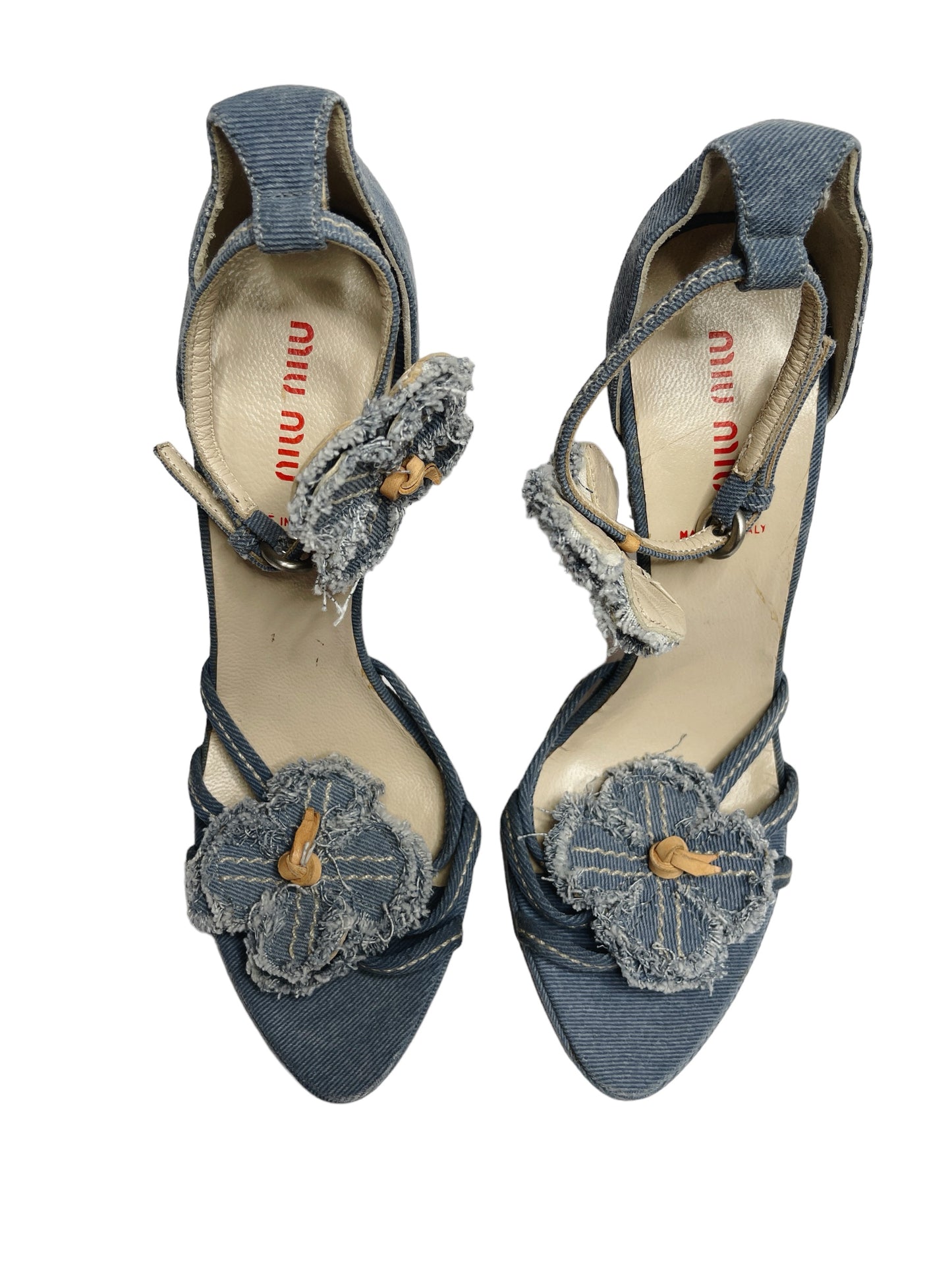 MIU MIU DENIM FLOWER HEELS IT 36.5