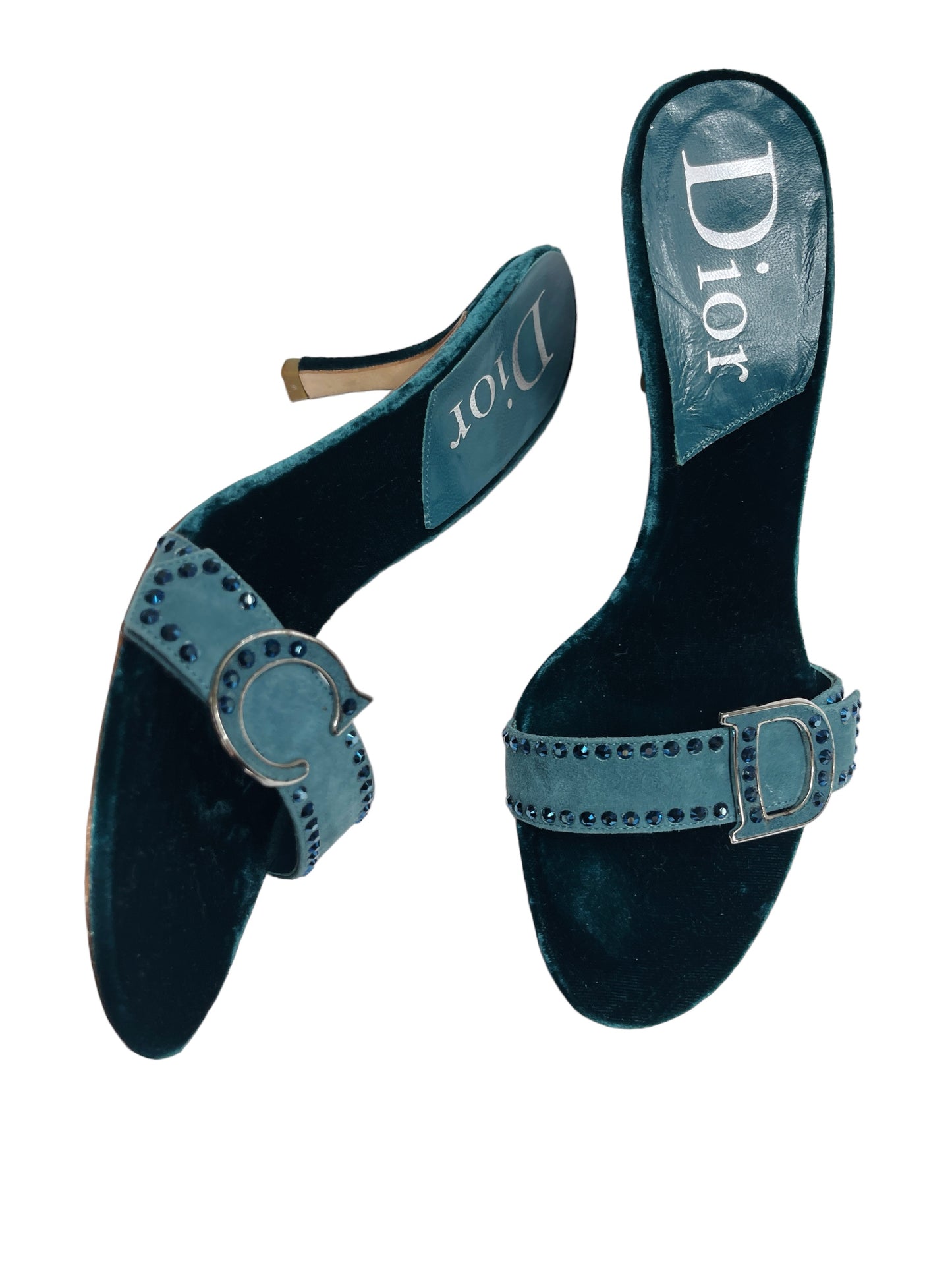 CHRISTIAN DIOR EMBELLISHED VELVET SLIDES Vintage Early 2000's