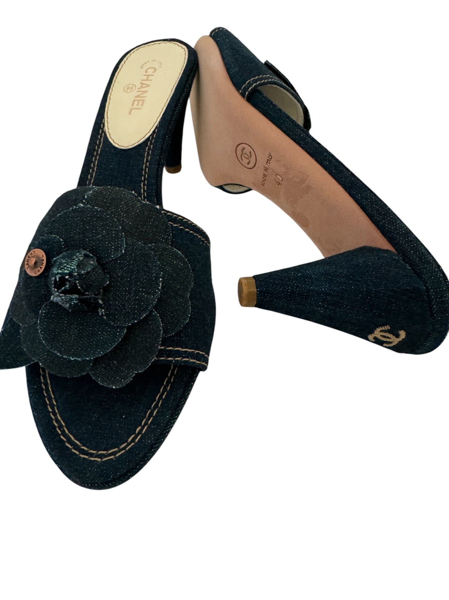 CHANEL CC CAMELLIA DENIM HEEL IT 40