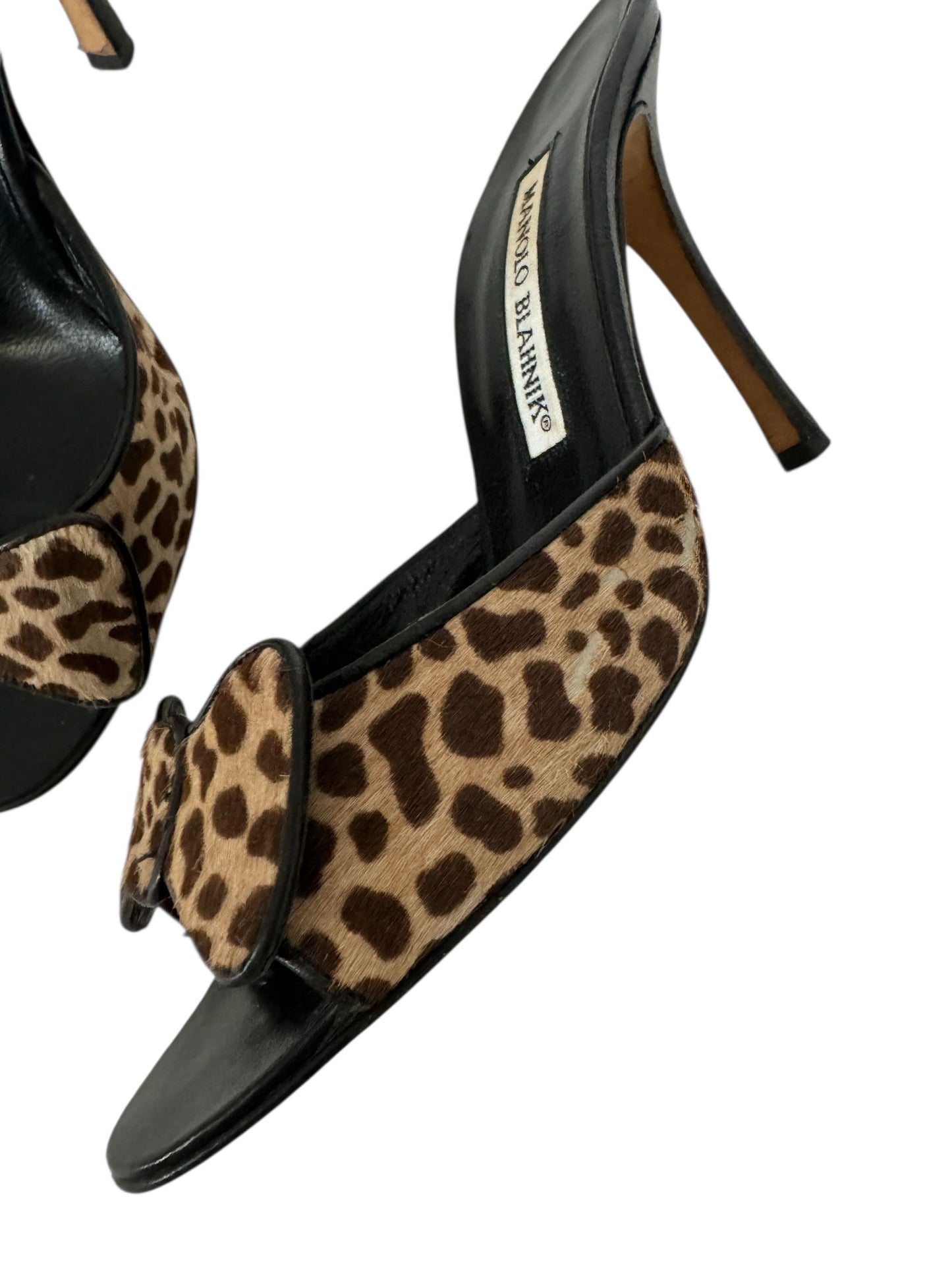 MANOLO BLAHNIK LEOPARD BOW SLIDES IT 37