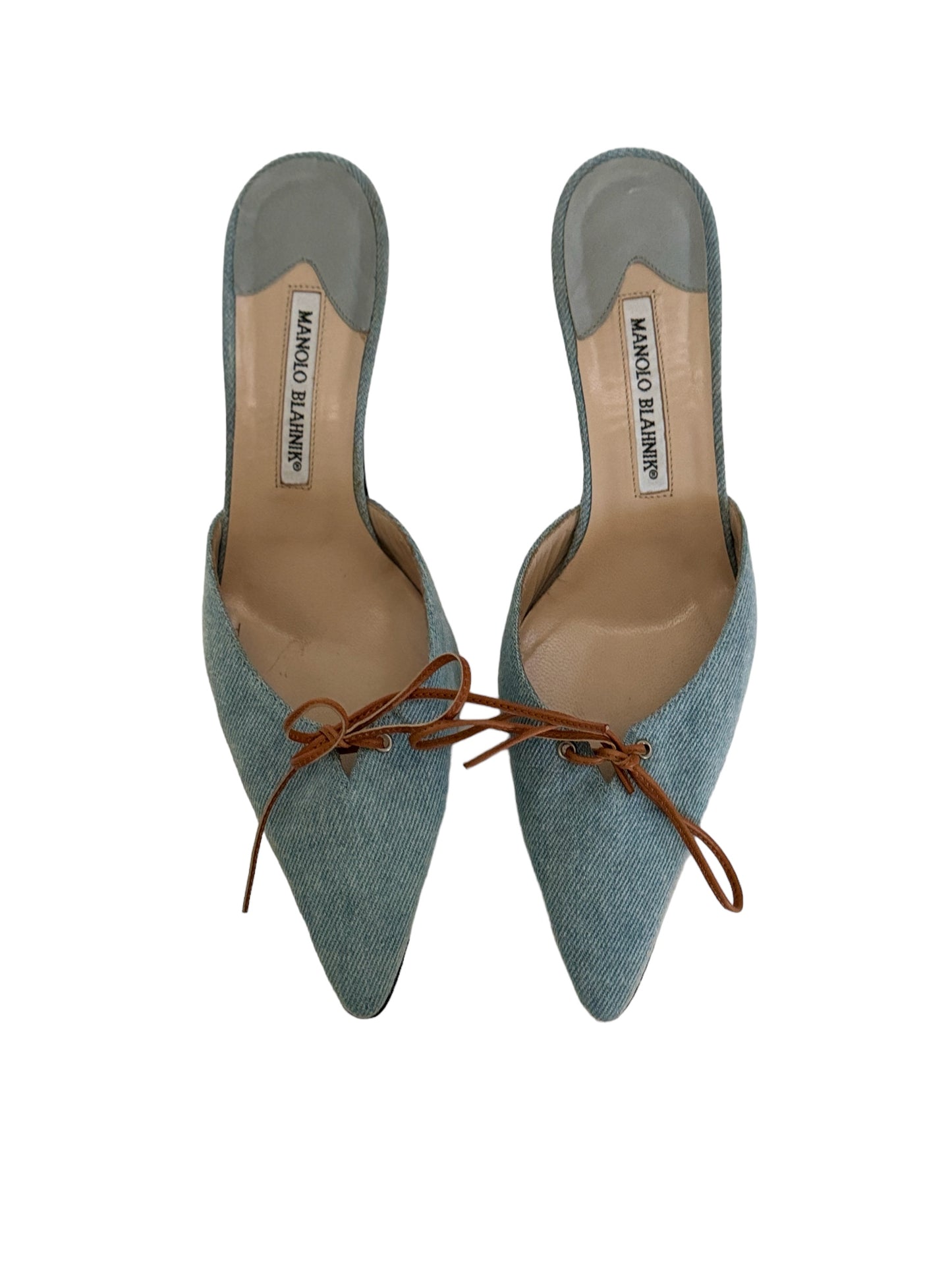 MANOLO BLAHNIK DENIM BOW MULES IT 39.5