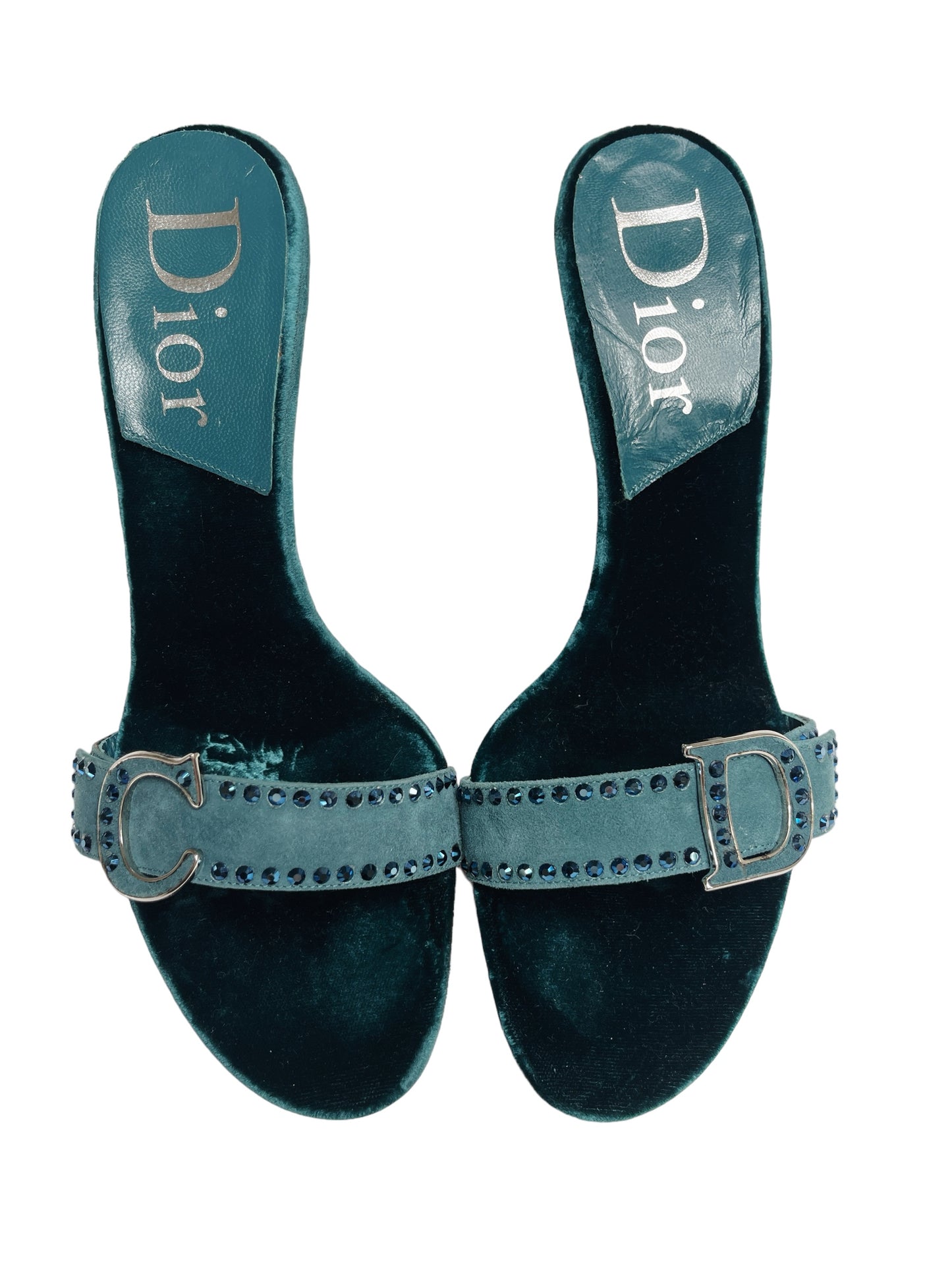 CHRISTIAN DIOR EMBELLISHED VELVET SLIDES Vintage Early 2000's