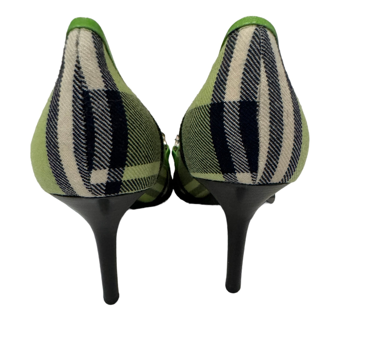 DIOR GREEN PLAID LOGO HEELS IT 36