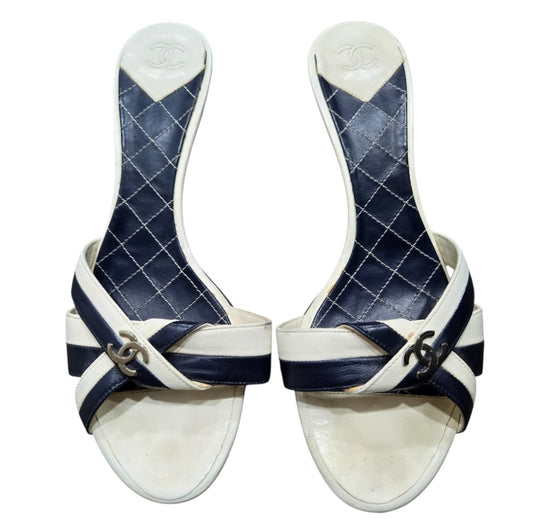 CHANEL CROSS-STRAP KITTEN HEELS IT 36.5