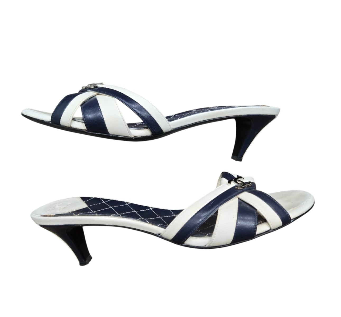 CHANEL CROSS-STRAP KITTEN HEELS IT 36.5