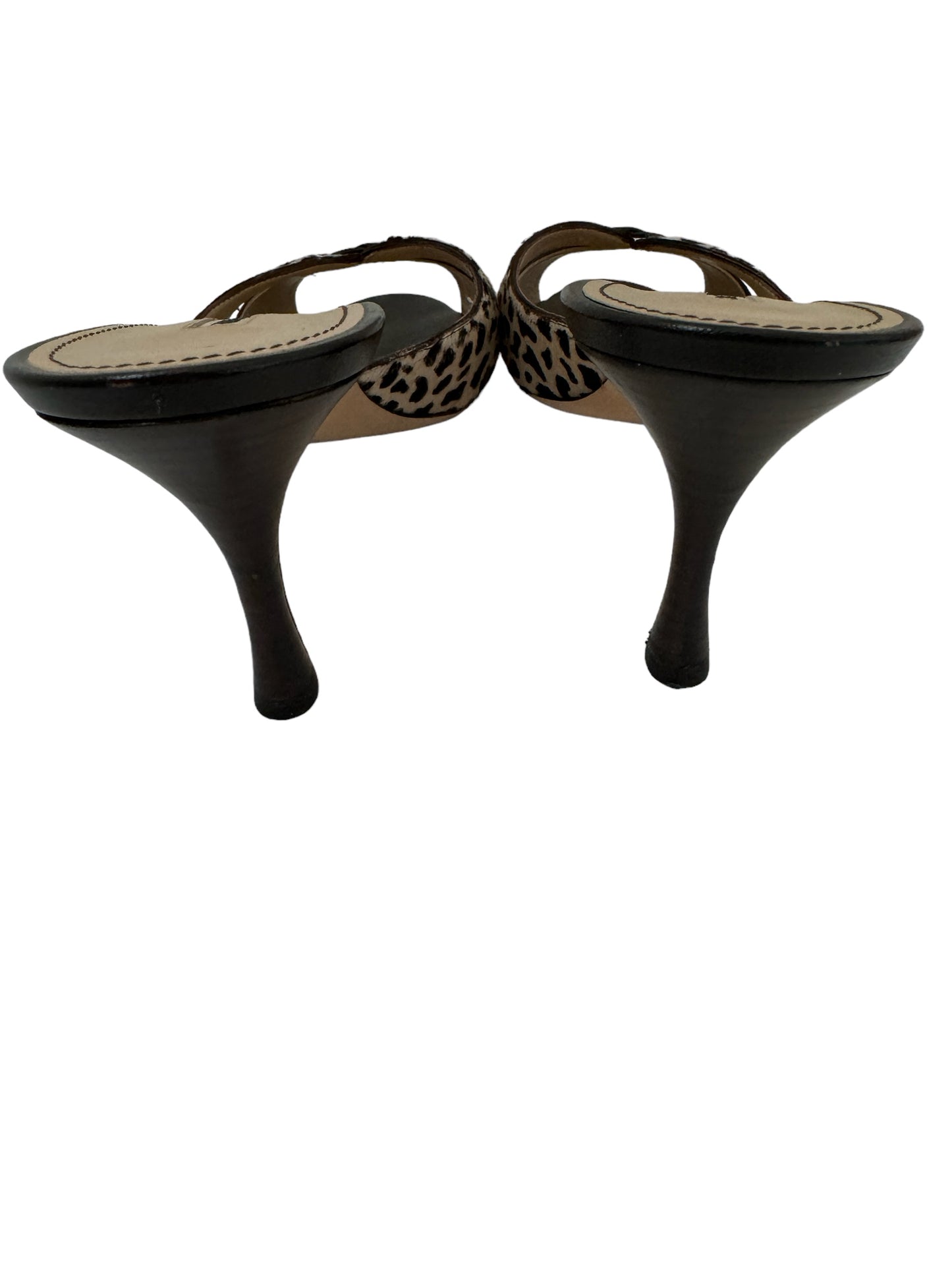 MANOLO BLAHNIK PONYHAIR ANIMAL PRINT SLIDES IT 40.5