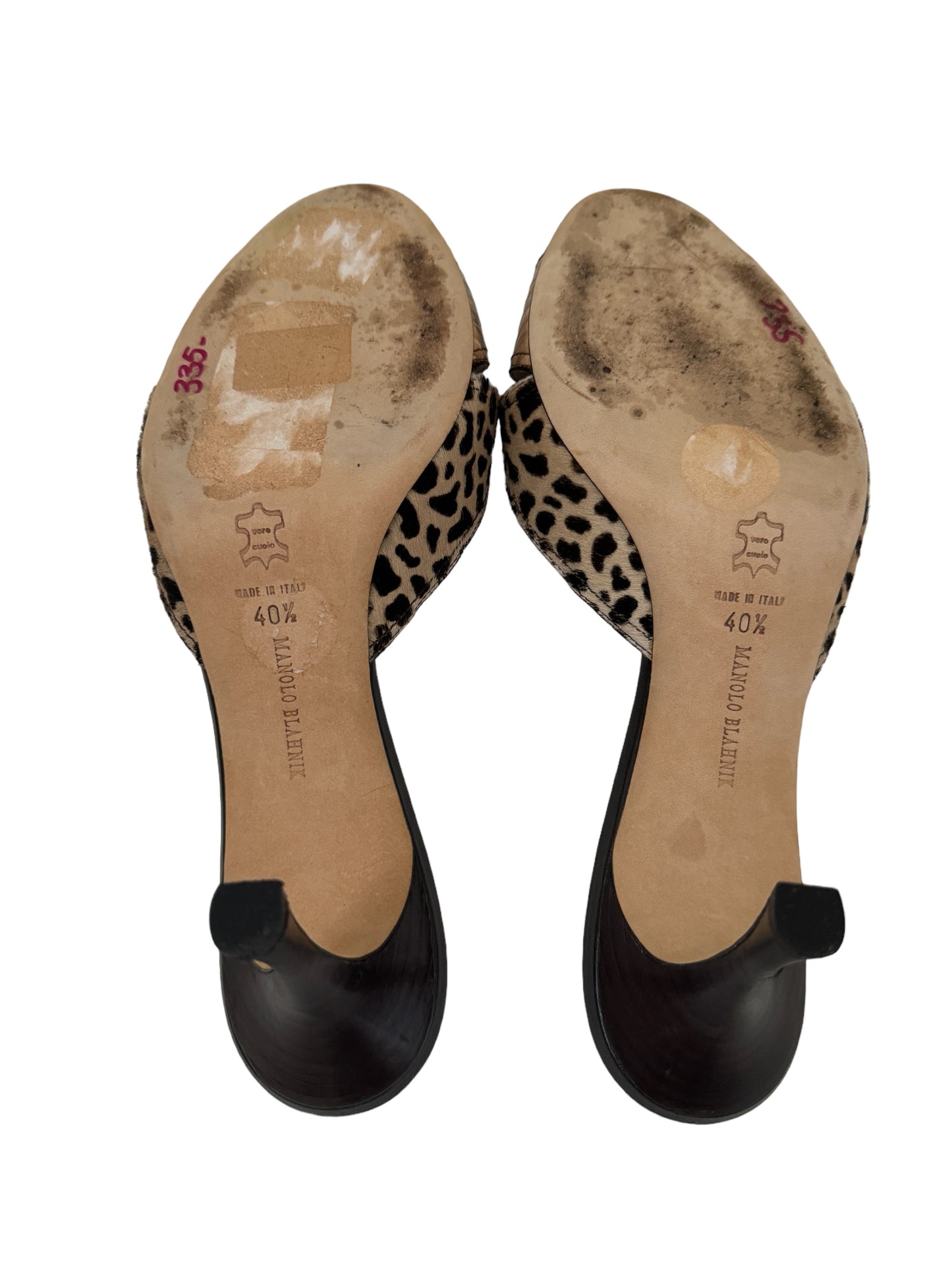 MANOLO BLAHNIK PONYHAIR ANIMAL PRINT SLIDES IT 40.5