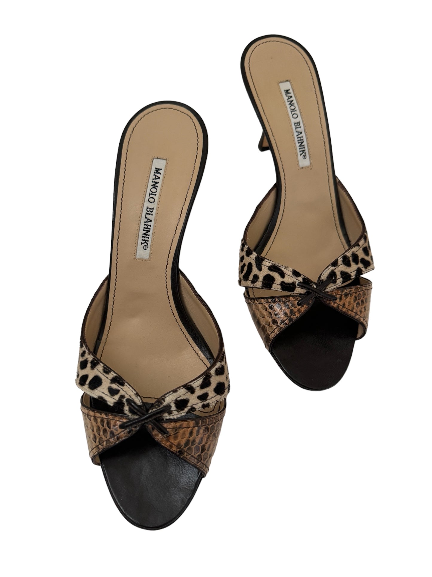 MANOLO BLAHNIK PONYHAIR ANIMAL PRINT SLIDES IT 40.5