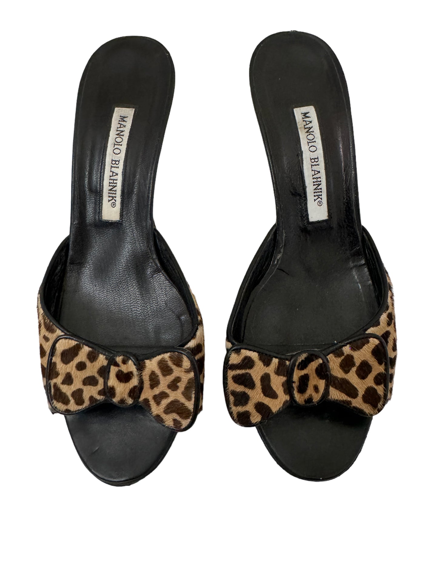 MANOLO BLAHNIK LEOPARD BOW SLIDES IT 37.5