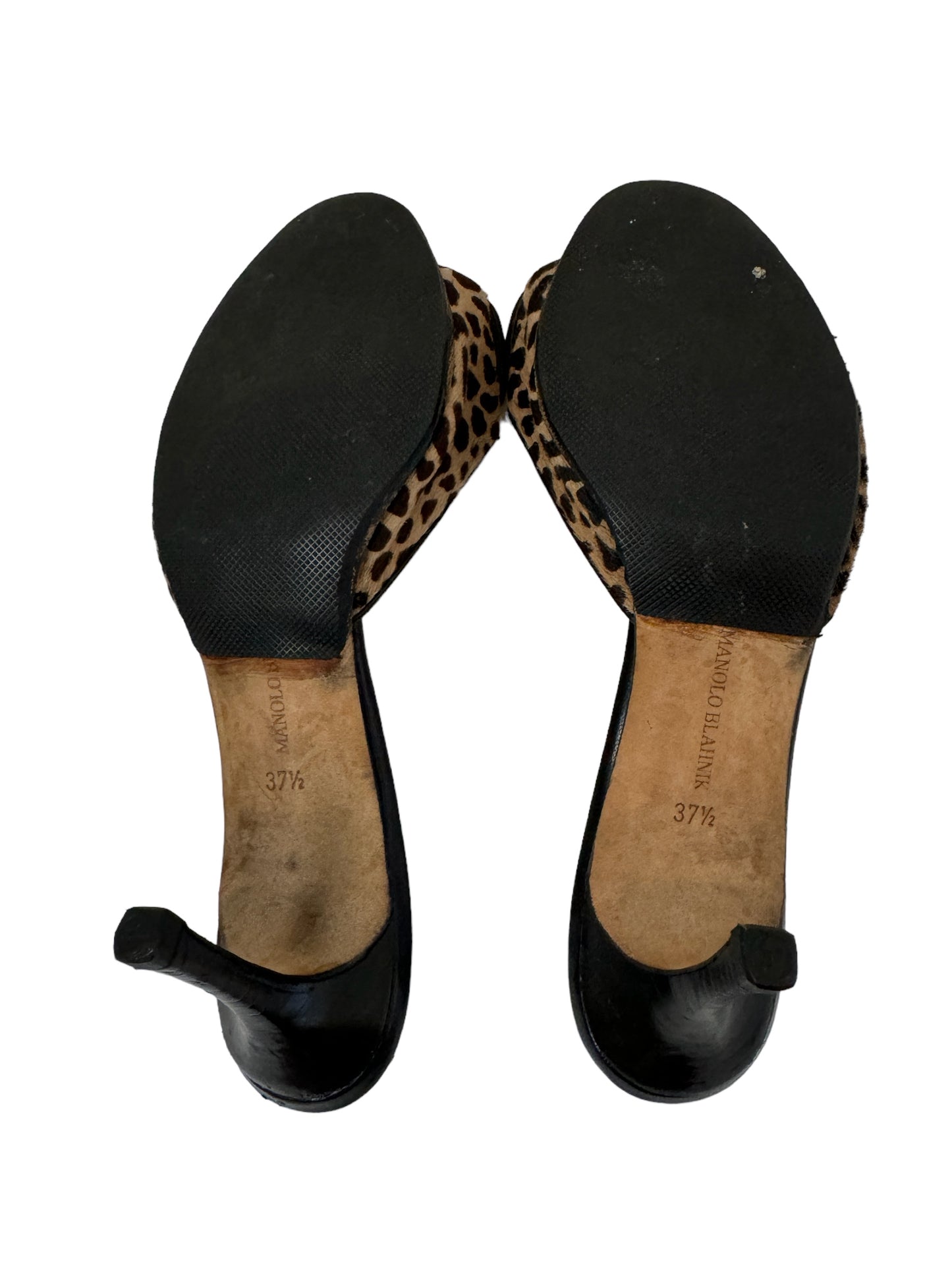 MANOLO BLAHNIK LEOPARD BOW SLIDES IT 37.5