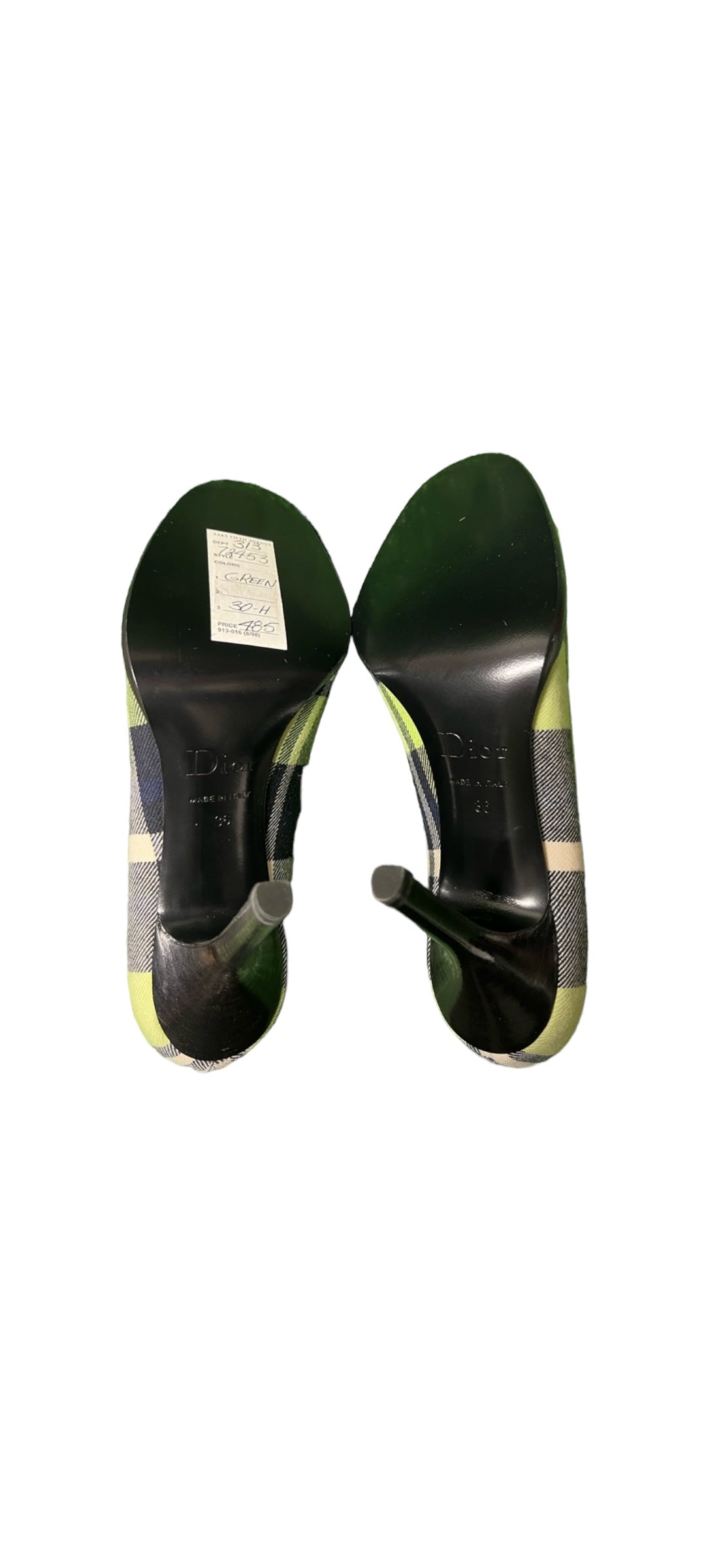 DIOR GREEN PLAID LOGO HEELS IT 36