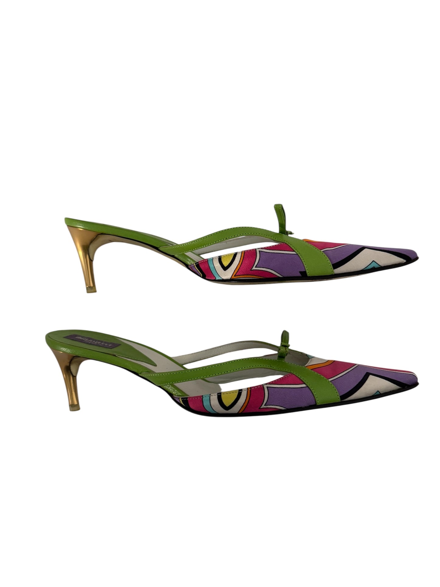 EMILIO PUCCI SATIN PRINTED MULES IT 38.5