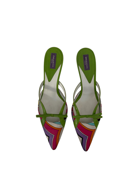 EMILIO PUCCI SATIN PRINTED MULES IT 38.5