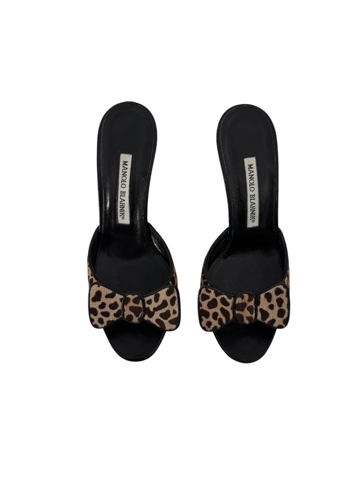 MANOLO BLAHNIK LEOPARD BOW SLIDES IT 36.5
