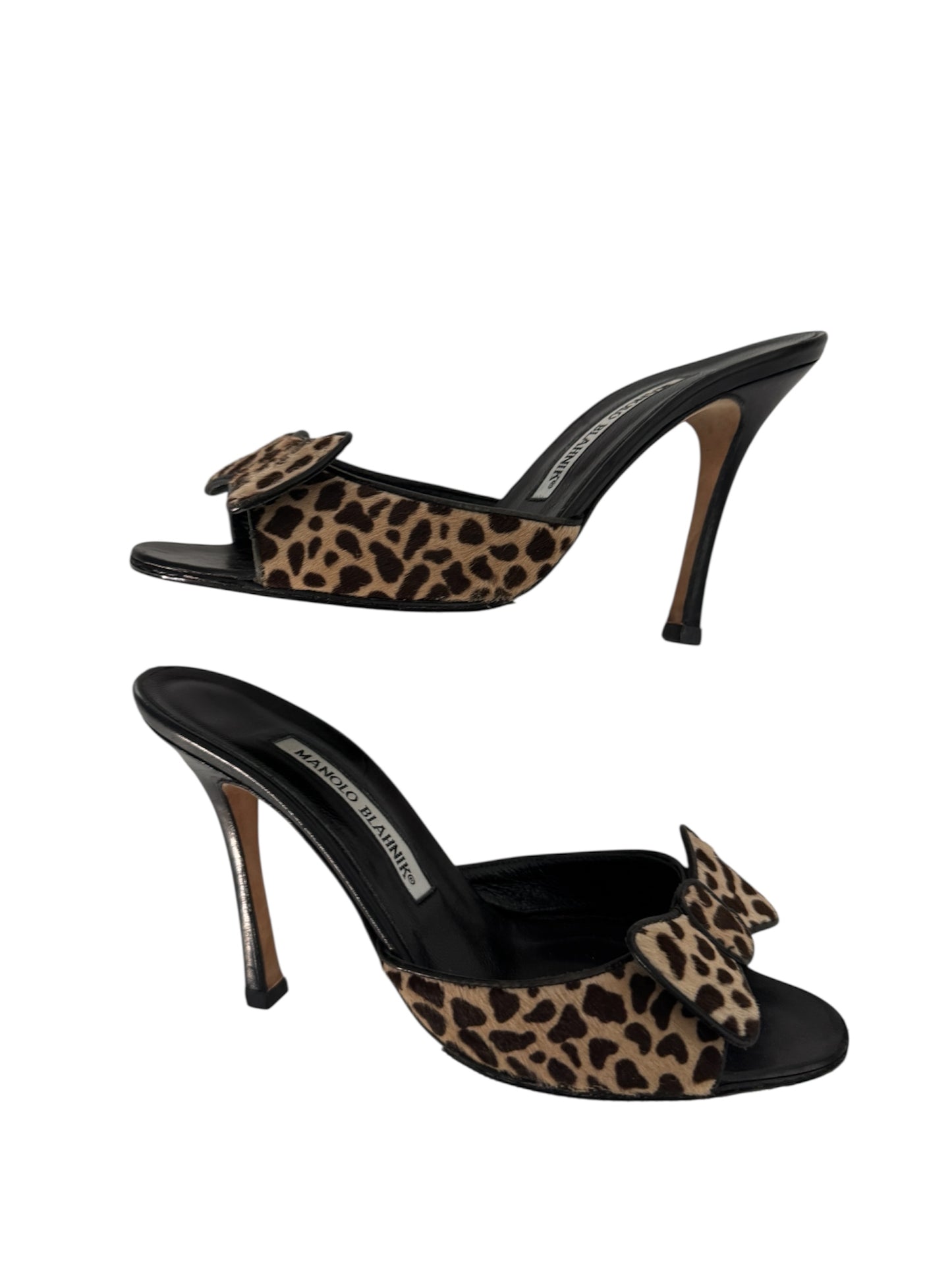 MANOLO BLAHNIK LEOPARD BOW SLIDES IT 36.5