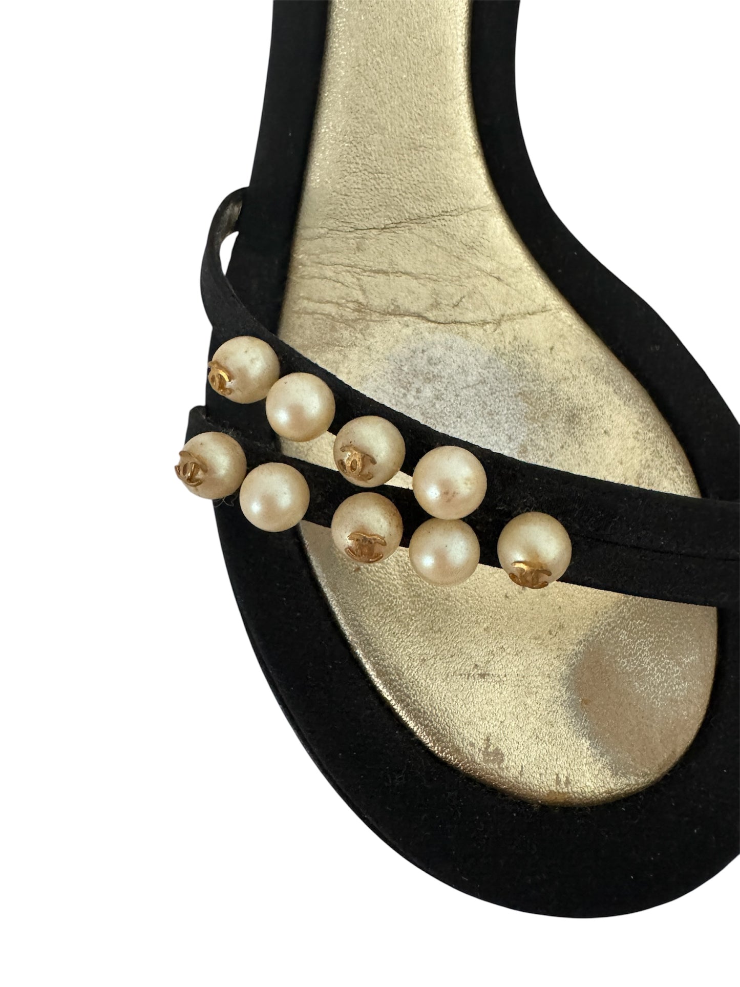 CHANEL PEARL EMBELLISHED SLINGBACK SANDALS IT 36