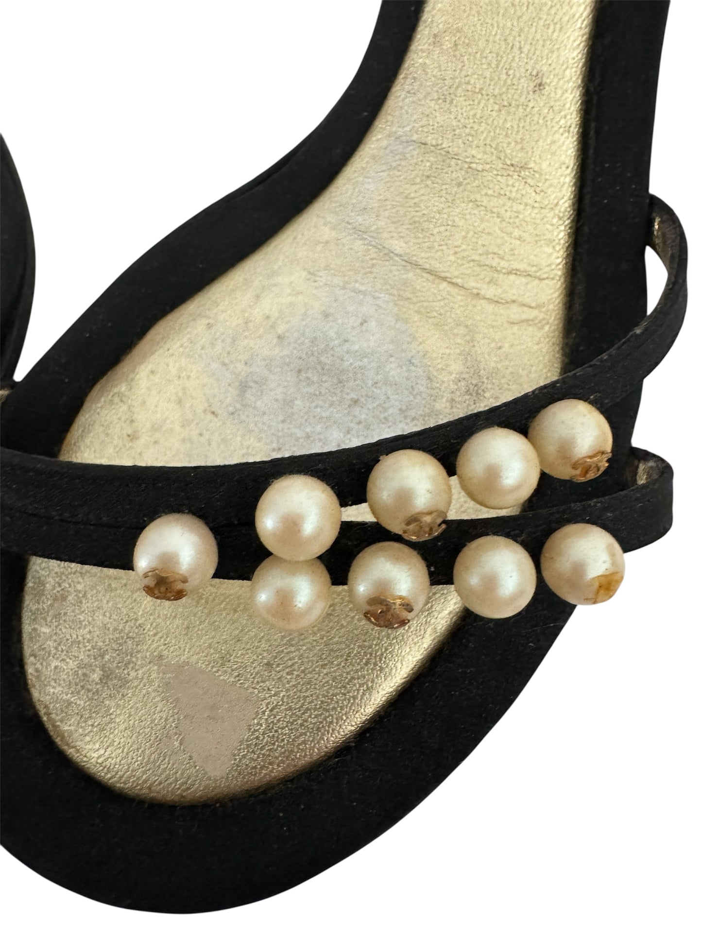 CHANEL PEARL EMBELLISHED SLINGBACK SANDALS IT 36