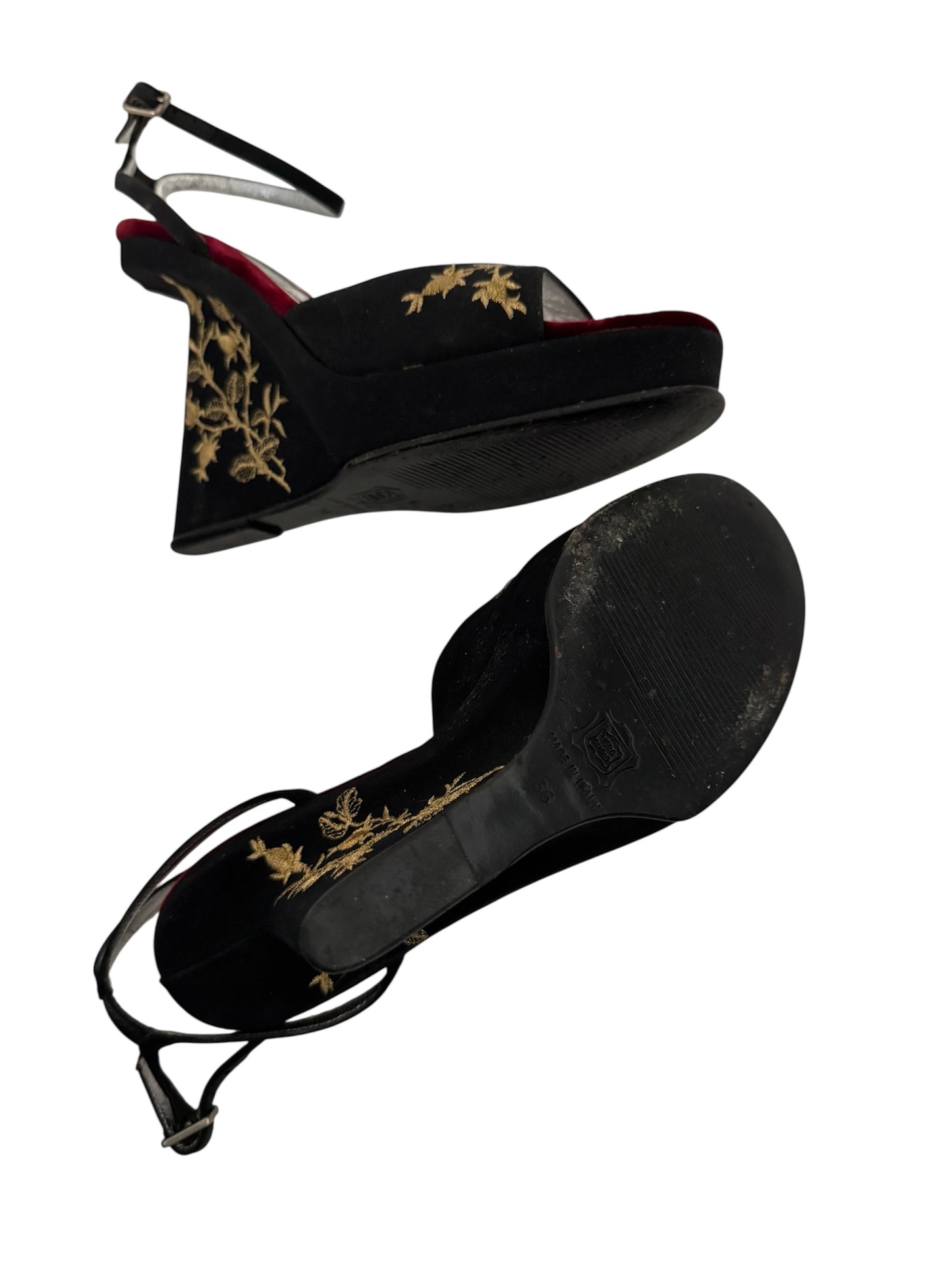 DOLCE GABBANA RUNWAY S/S 1998 SILK AND VELVET EMBROIDERED WEDGES IT 36