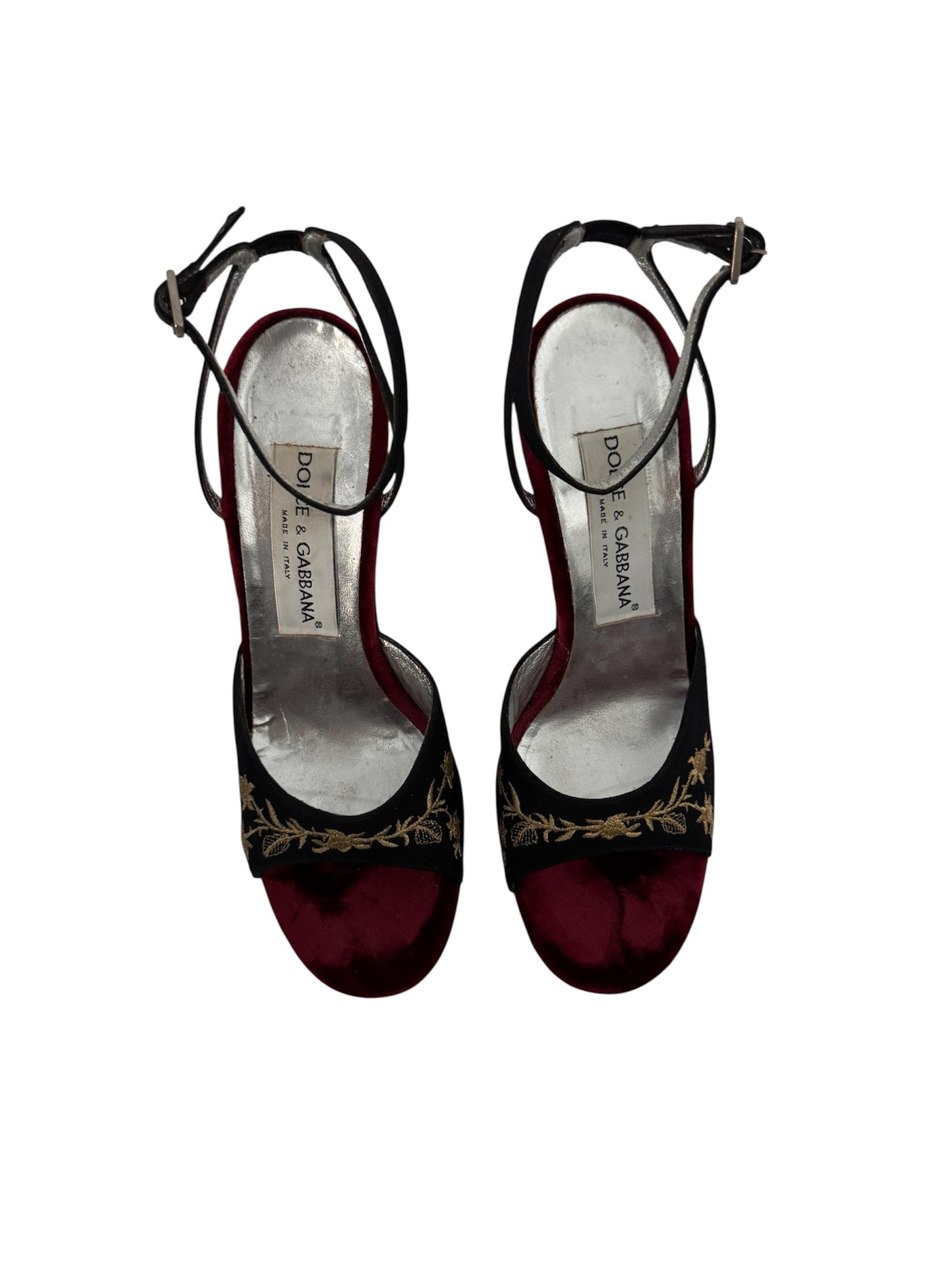DOLCE GABBANA RUNWAY S/S 1998 SILK AND VELVET EMBROIDERED WEDGES IT 36