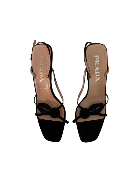 PRADA 1990’s BLACK SILK ROSE SLINGBACKS IT 36.5