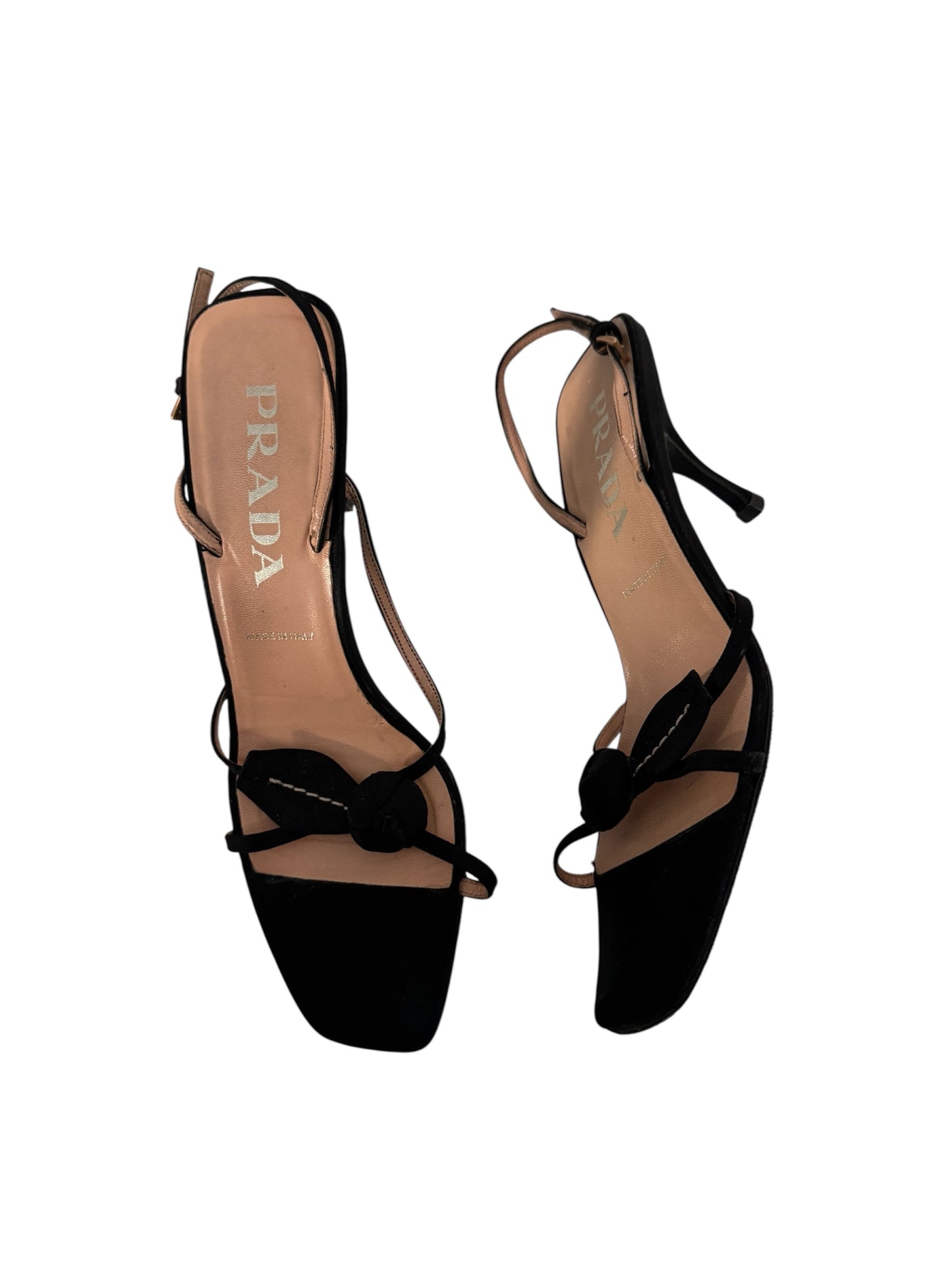 PRADA 1990’s BLACK SILK ROSE SLINGBACKS IT 36.5