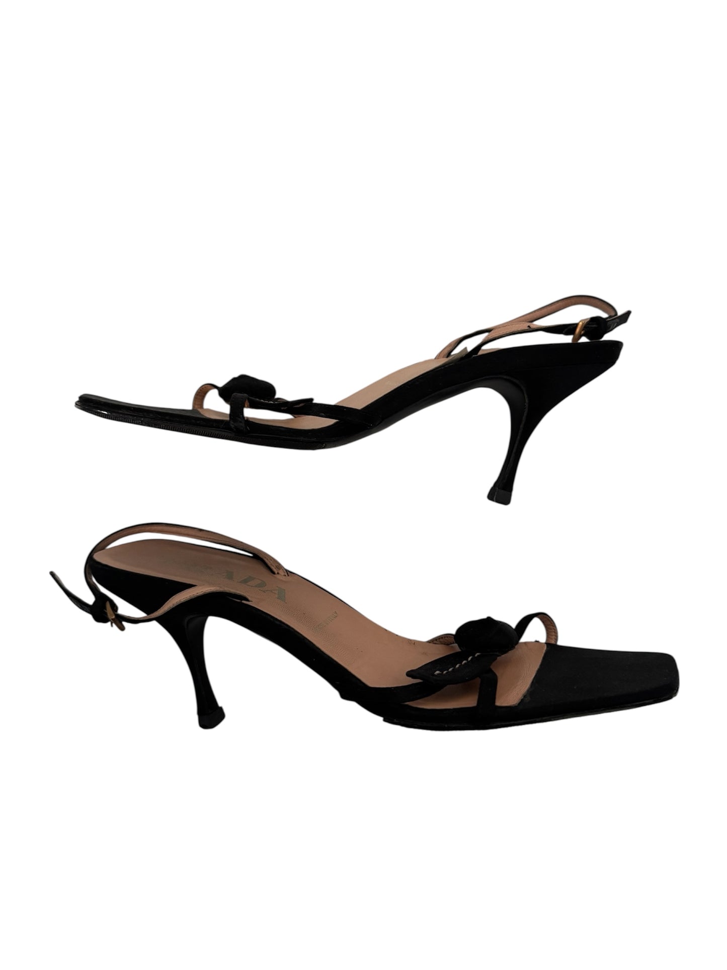 PRADA 1990’s BLACK SILK ROSE SLINGBACKS IT 36.5