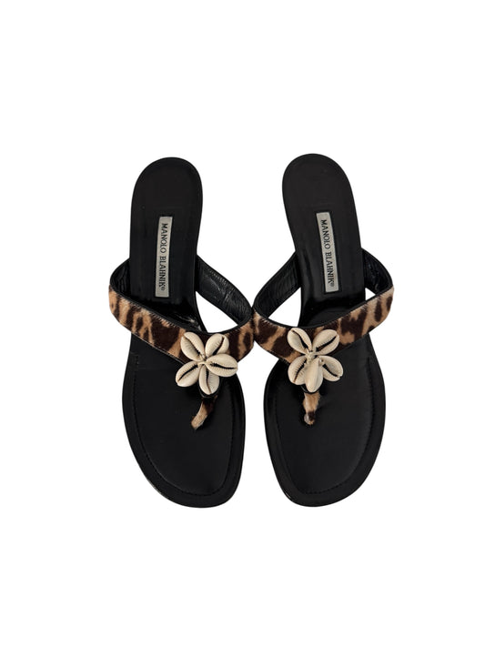 MANOLO BLAHNIK LEOPARD AND SHELL HEELS IT 41