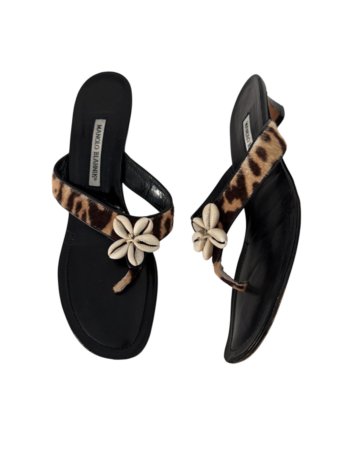 MANOLO BLAHNIK LEOPARD AND SHELL HEELS IT 41