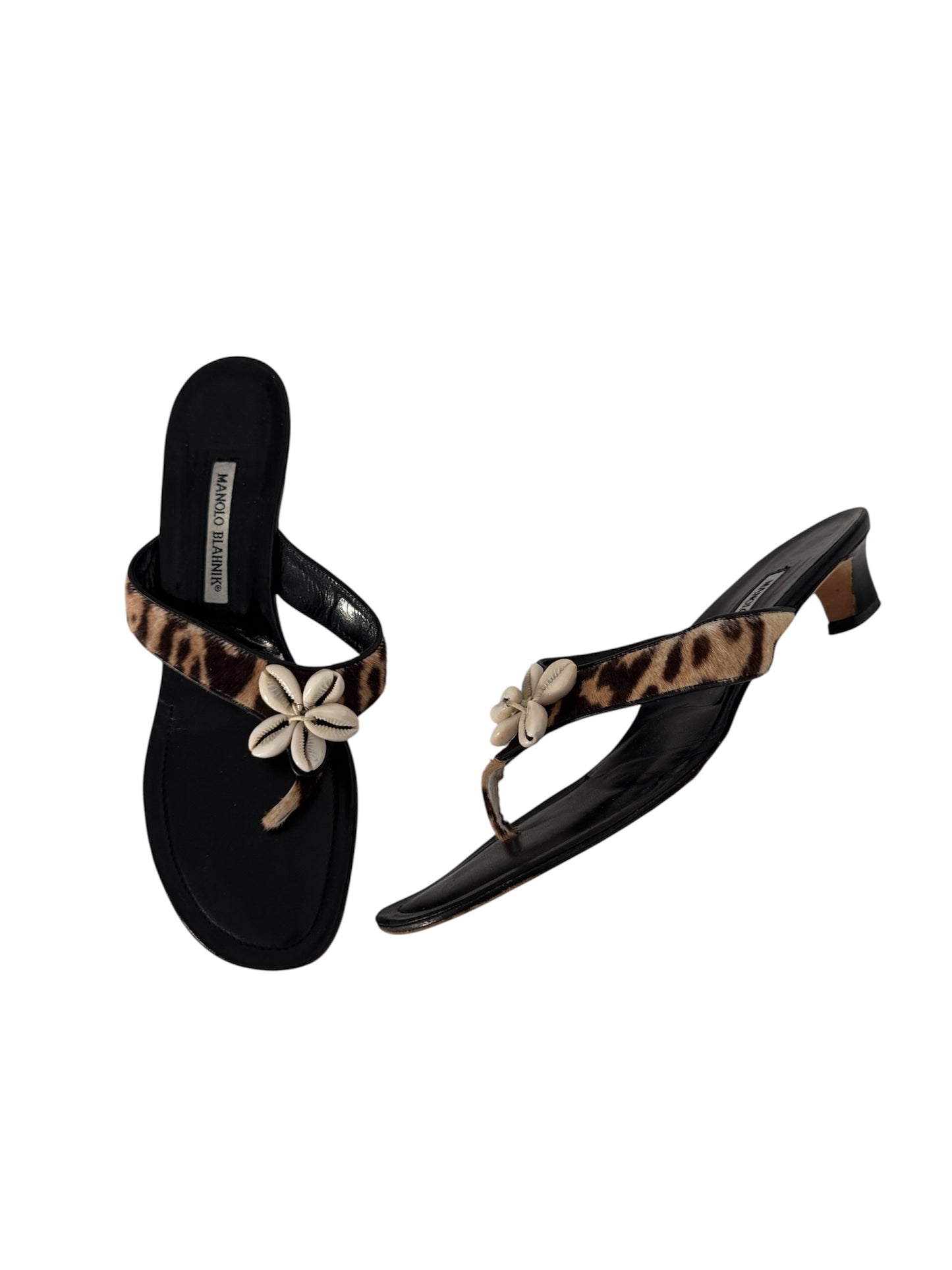 MANOLO BLAHNIK LEOPARD AND SHELL HEELS IT 41