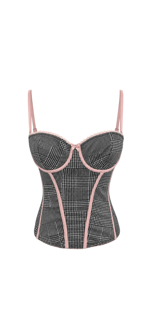 Christian Dior Glen Plaid Patchwork Silk Corset Top