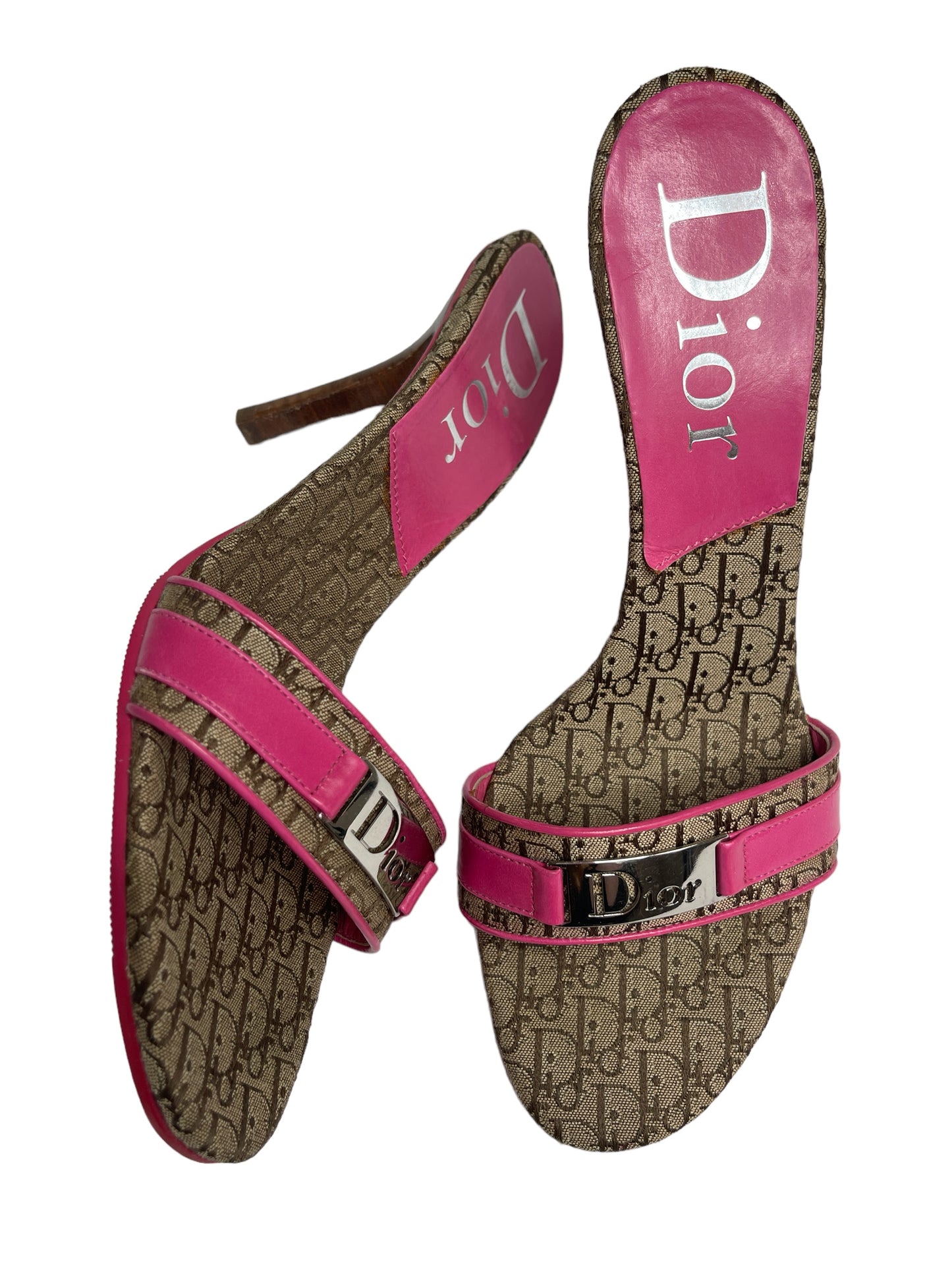 CHRISTIAN DIOR PINK LOGO HEELS IT 38.5